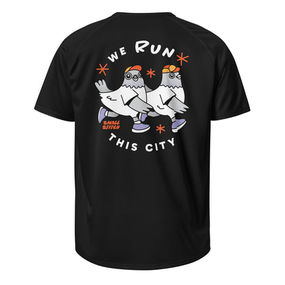 Small Stitch Pigeons Run This Town Tee – Ultra-Lightweight Breathable Running Shirt