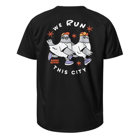 Small Stitch Pigeons Run This Town Tee – Ultra-Lightweight Breathable Running Shirt
